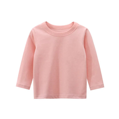 7 Colours Children's T-shirt Cotton Long Sleeve Solid Colour Base Coat Leisure Wear Boys Girls Tops Kids Clothes