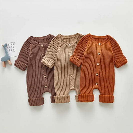 Citgeett Autumn Solid Infant Baby Girls Boys Clothing Jumpsuits Knitwear Single Breast Outerwear Winter Clothes