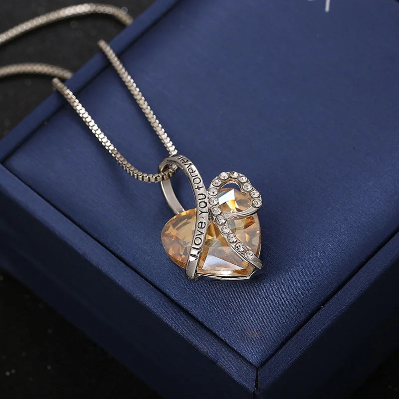 New Everlasting Heart Pendant Necklace For Women Exquisite Jewelry Blue Crystal Forever Love Charm  Valentine's Day Gift