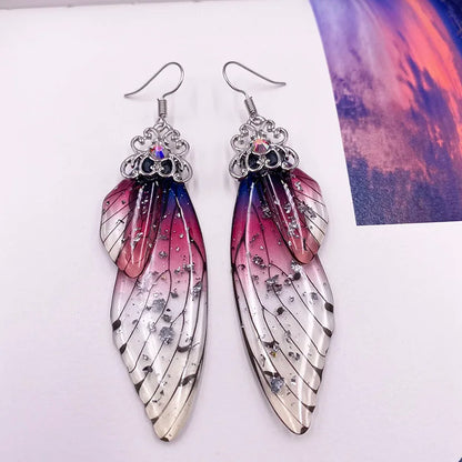 New Handmade Fairy Simulation Wing Earrings Insect Butterfly Wing Drop Earrings Foil Rhinestone Earrings Romantic Bridal Jewelry