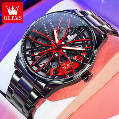 OLEVS Men Watches Waterproof Rotary Sport Car Rim Man Luxury Watch High Quality Fashion Stainless Steel Quartz Men's Watches