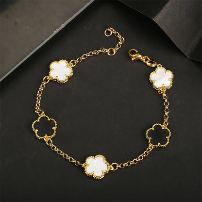 Luxury Green Flower Natural White Shell Flower Stone Bracelet Ladies Gift High Quality Five Leaf Clover Bracelet Jewelry