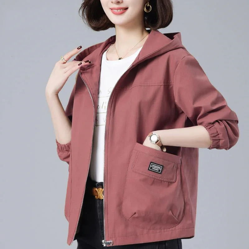 2023 Spring Autumn New Women's Jackets Long Sleeve Windbreaker Middle-Aged Mother's Coat Hooded Short Jacket Loose Outwear