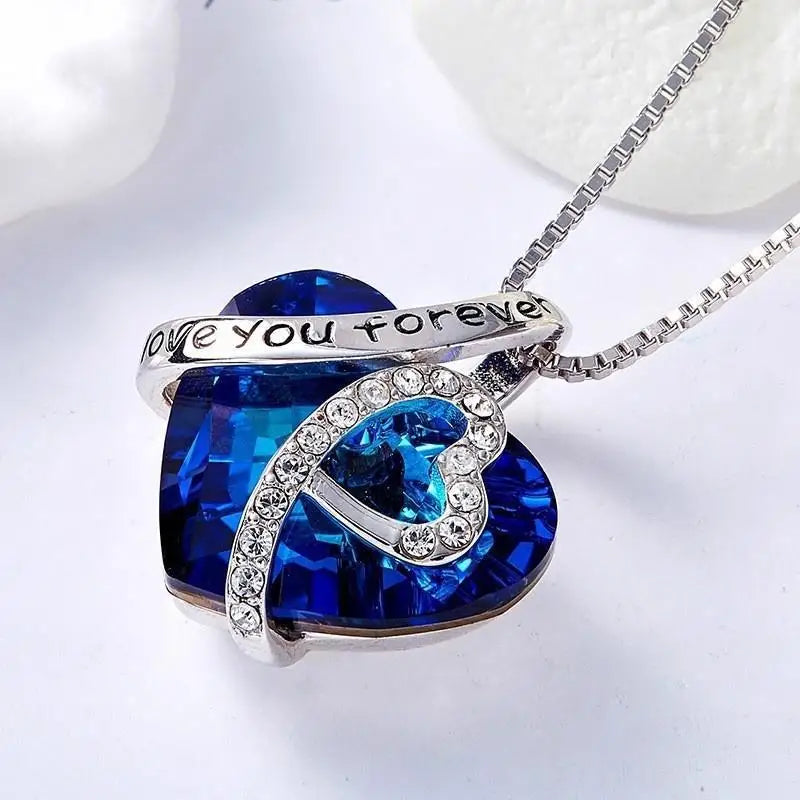 New Everlasting Heart Pendant Necklace For Women Exquisite Jewelry Blue Crystal Forever Love Charm  Valentine's Day Gift