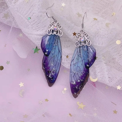 New Handmade Fairy Simulation Wing Earrings Insect Butterfly Wing Drop Earrings Foil Rhinestone Earrings Romantic Bridal Jewelry