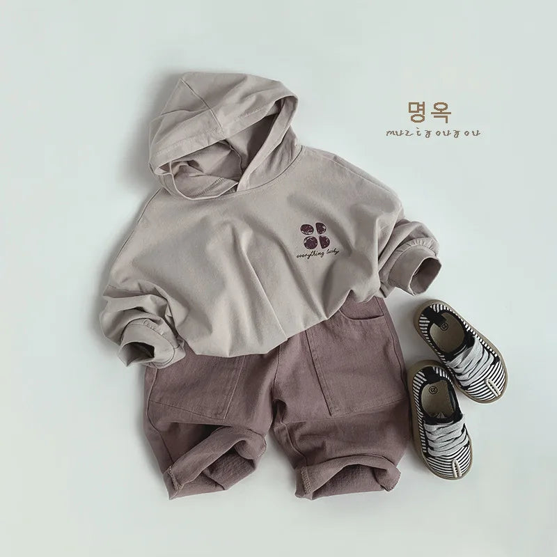 2025 Spring New Children Hooded Sweatshirt Cotton Boys Long Sleeve Loose T Shirts Baby Girls Solid Casual Hoodies Kids Clothes