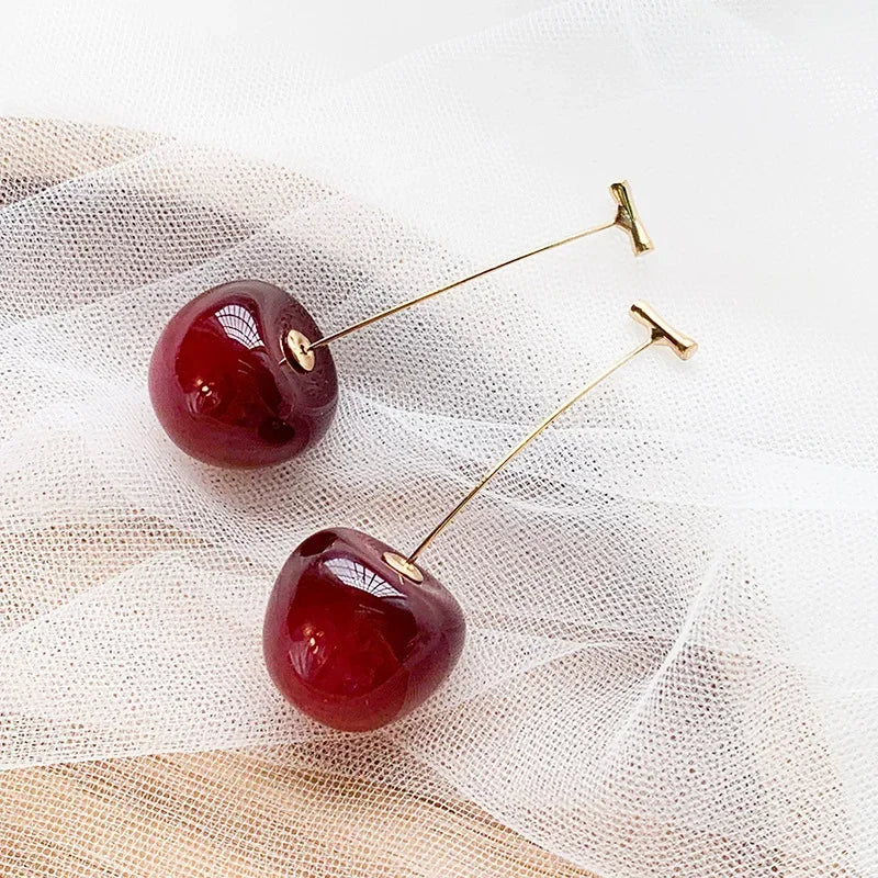 Small Fresh Sweet Red Cherry Earrings Cherries Pendant Earrings for Women Fruit Earrings Stainless Steel Earring Charm Jewelry