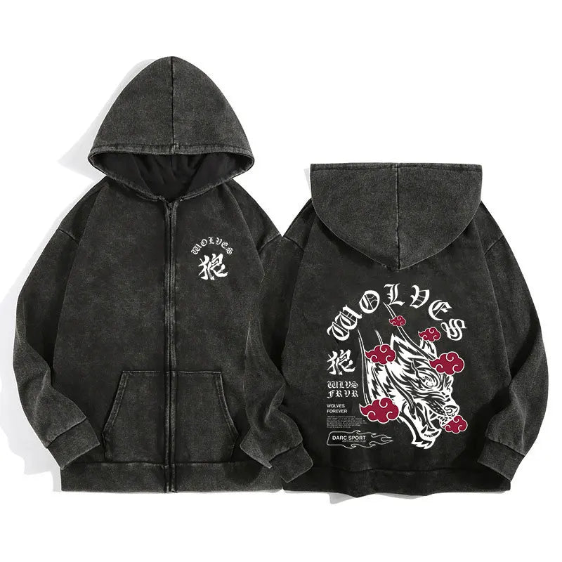 Darc Wolves Sport Zip Up Hoodies for Men Women Cotton Print Gothic Harajuku Jacket Hooded Sweatshirts Casual Manga Pullover