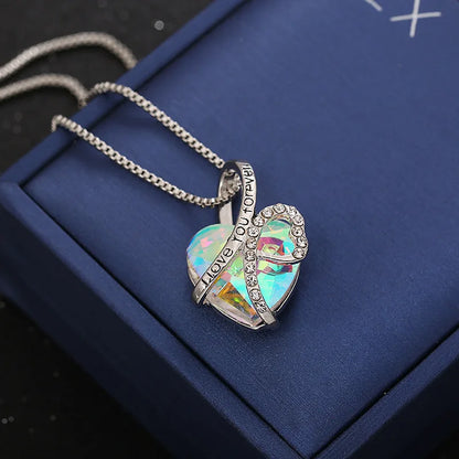 New Everlasting Heart Pendant Necklace For Women Exquisite Jewelry Blue Crystal Forever Love Charm  Valentine's Day Gift