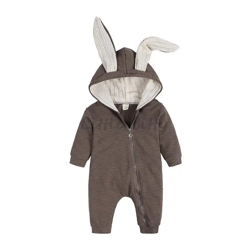 Spring Autumn Newborn Baby Boys Rabbit Cartoon Hooded Rompers Infant Jumpsuits Easter Bunny Baby Romper Zipper Newborn Clothes