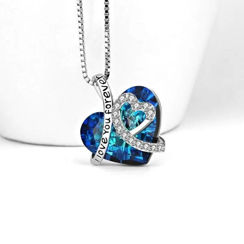 New Everlasting Heart Pendant Necklace For Women Exquisite Jewelry Blue Crystal Forever Love Charm  Valentine's Day Gift