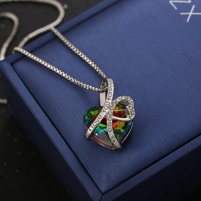 New Everlasting Heart Pendant Necklace For Women Exquisite Jewelry Blue Crystal Forever Love Charm  Valentine's Day Gift