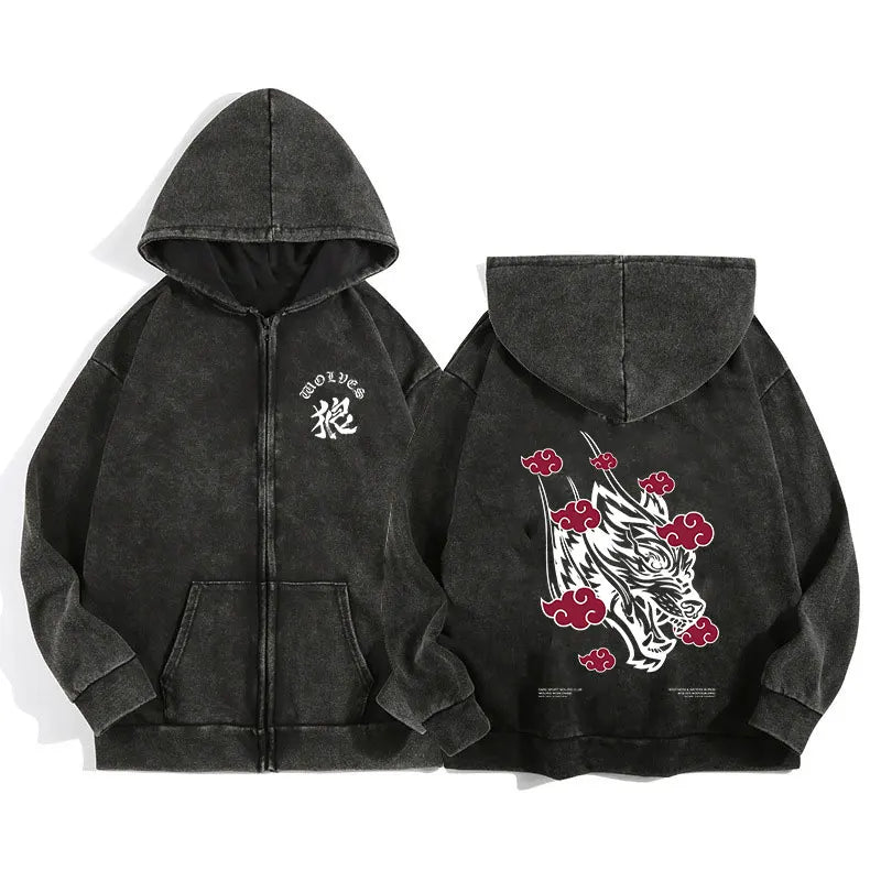 Darc Wolves Sport Zip Up Hoodies for Men Women Cotton Print Gothic Harajuku Jacket Hooded Sweatshirts Casual Manga Pullover