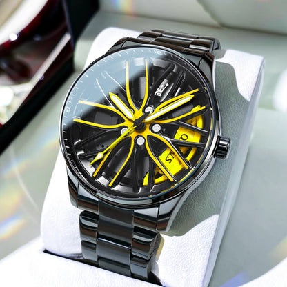 OLEVS High-end Luxury Mens Watch Spinning Wheel Hub Original Quartz Men's Watches Stainless Steel Fashion Elegant Watch for Men