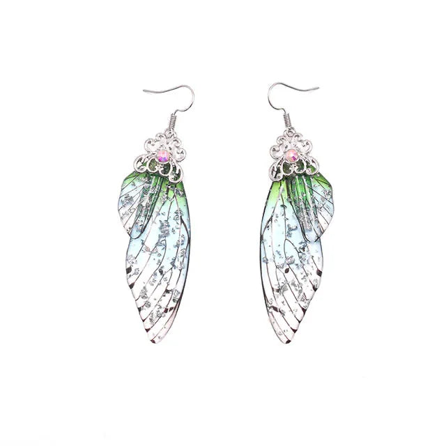 New Handmade Fairy Simulation Wing Earrings Insect Butterfly Wing Drop Earrings Foil Rhinestone Earrings Romantic Bridal Jewelry