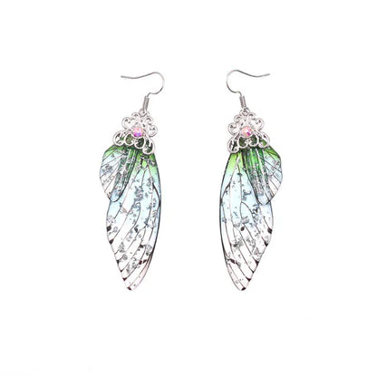 New Handmade Fairy Simulation Wing Earrings Insect Butterfly Wing Drop Earrings Foil Rhinestone Earrings Romantic Bridal Jewelry