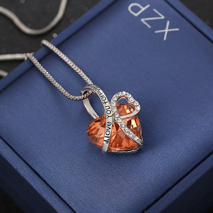 New Everlasting Heart Pendant Necklace For Women Exquisite Jewelry Blue Crystal Forever Love Charm  Valentine's Day Gift