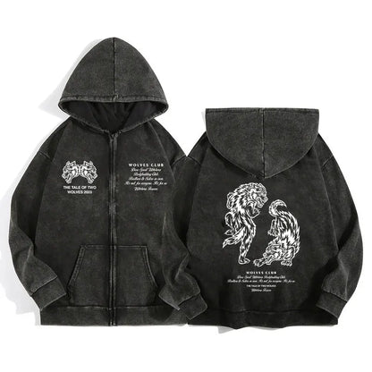 Darc Wolves Sport Zip Up Hoodies for Men Women Cotton Print Gothic Harajuku Jacket Hooded Sweatshirts Casual Manga Pullover