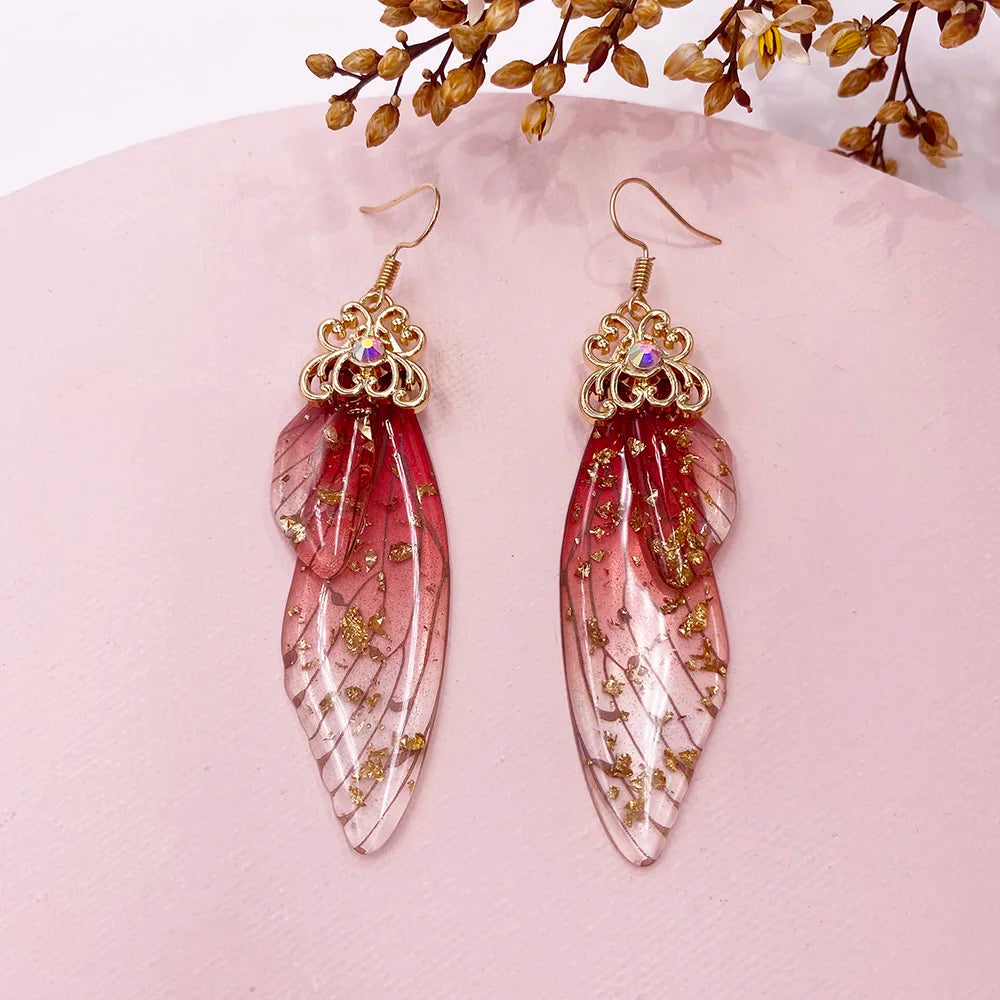 New Handmade Fairy Simulation Wing Earrings Insect Butterfly Wing Drop Earrings Foil Rhinestone Earrings Romantic Bridal Jewelry