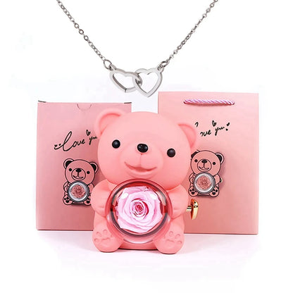 Valentine's Day Gift  Rose  Bear with Stainless Steel  Necklace Jewelry Gifts Set for Woman Christmas Gift