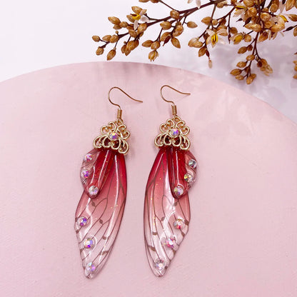 New Handmade Fairy Simulation Wing Earrings Insect Butterfly Wing Drop Earrings Foil Rhinestone Earrings Romantic Bridal Jewelry