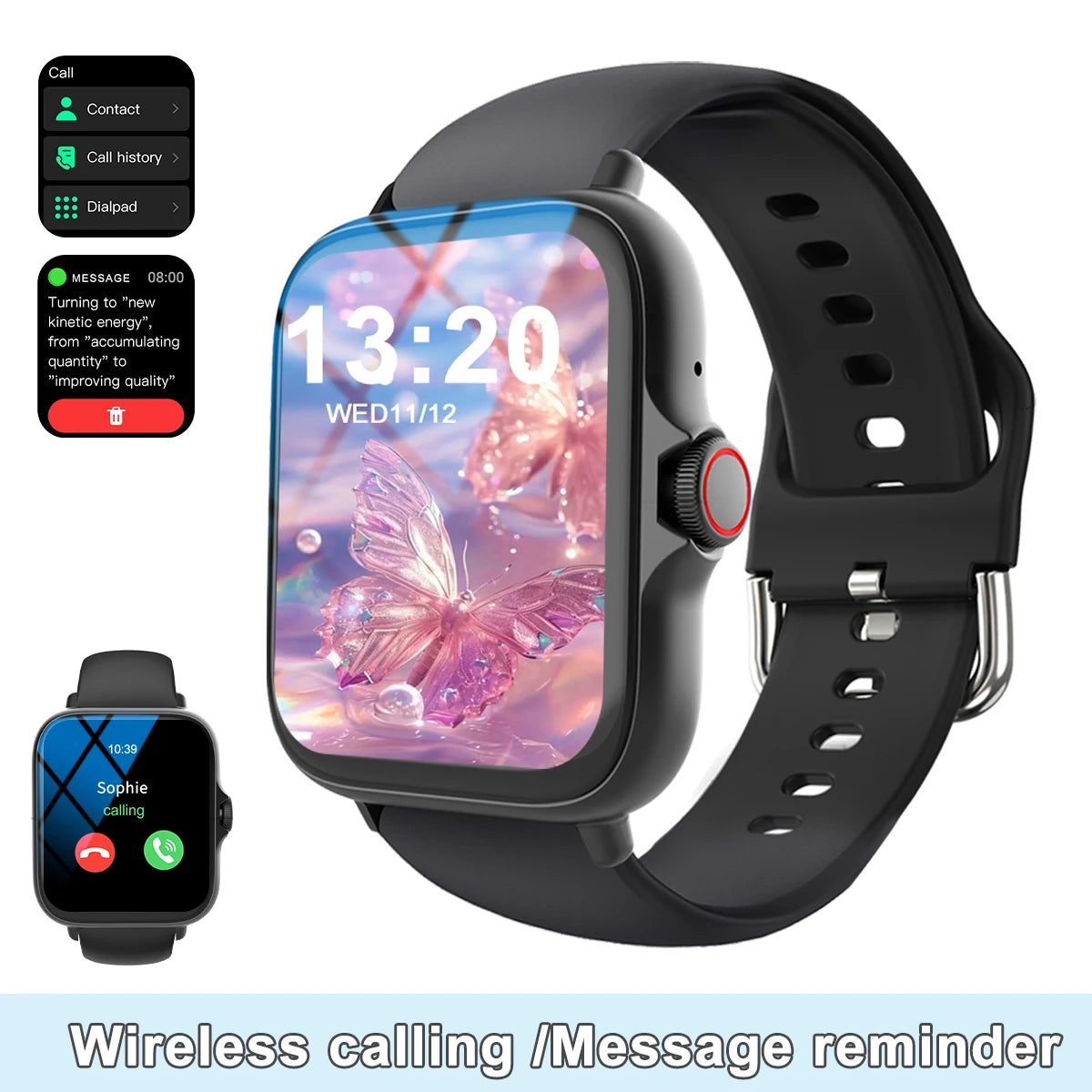 Smart watch with full touch screen, call, message reminder, music control and other functions, compatible with iPhone/android mo