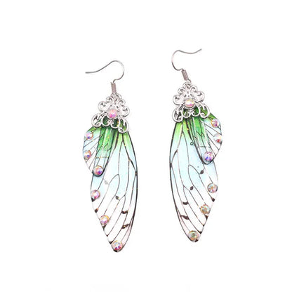 New Handmade Fairy Simulation Wing Earrings Insect Butterfly Wing Drop Earrings Foil Rhinestone Earrings Romantic Bridal Jewelry