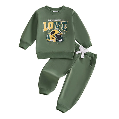 2024-10-07 Lioraitiin Toddler Boys Fall Outfits Letter Football Print Long Sleeve Sweatshirts and Long Pants 2Pcs Clothes Set