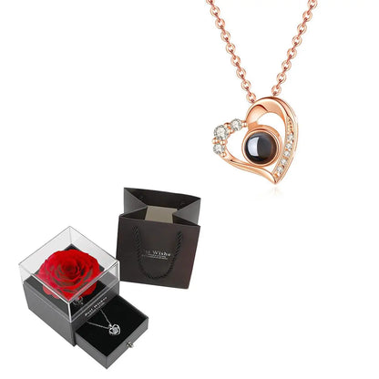 Projection Necklace Set With Rose Gift Box 100 Languages I Love You Heart Pendant Jewelry 2024 For Girlfriend Gifts Dropshipping