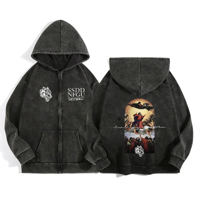 Darc Wolves Sport Zip Up Hoodies for Men Women Cotton Print Gothic Harajuku Jacket Hooded Sweatshirts Casual Manga Pullover