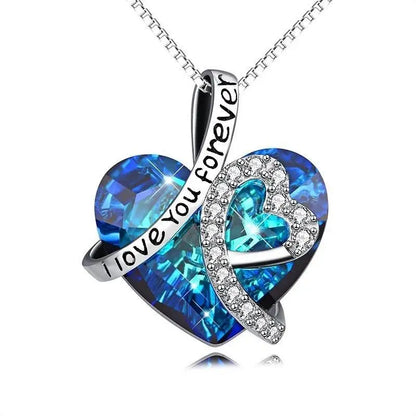 New Everlasting Heart Pendant Necklace For Women Exquisite Jewelry Blue Crystal Forever Love Charm  Valentine's Day Gift