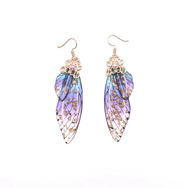 New Handmade Fairy Simulation Wing Earrings Insect Butterfly Wing Drop Earrings Foil Rhinestone Earrings Romantic Bridal Jewelry