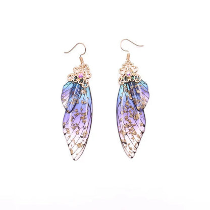 New Handmade Fairy Simulation Wing Earrings Insect Butterfly Wing Drop Earrings Foil Rhinestone Earrings Romantic Bridal Jewelry