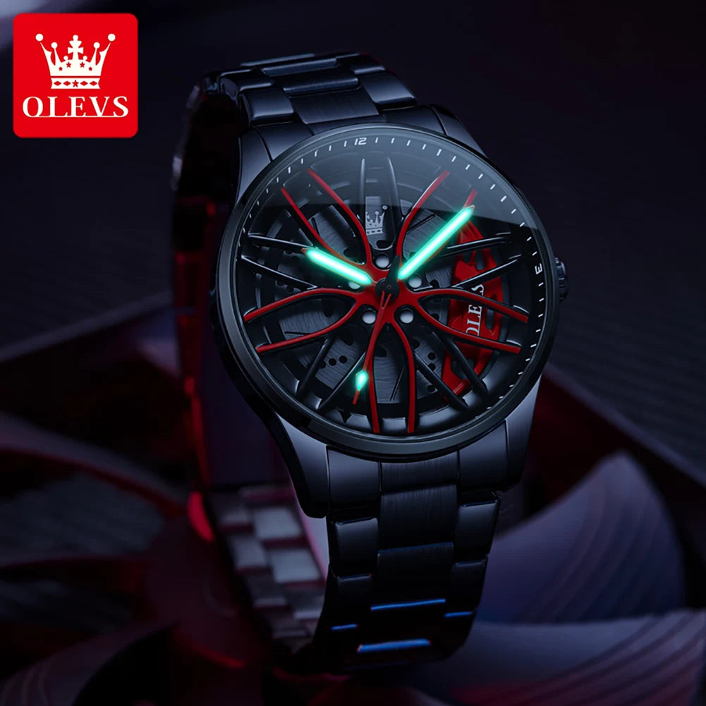 OLEVS Men Watches Waterproof Rotary Sport Car Rim Man Luxury Watch High Quality Fashion Stainless Steel Quartz Men's Watches