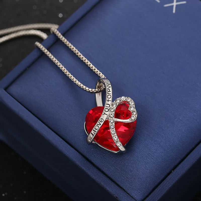 New Everlasting Heart Pendant Necklace For Women Exquisite Jewelry Blue Crystal Forever Love Charm  Valentine's Day Gift