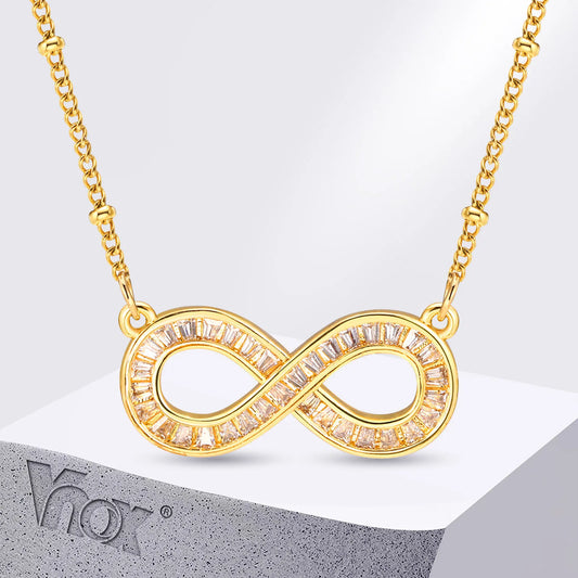 Vnox Women Love Infinity Necklaces, Elegant Full CZ Stones Eternity Infinity Pendant with Adjustable Chain, Love Gift for Her