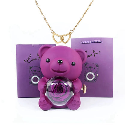 Valentine's Day Gift  Rose  Bear with Stainless Steel  Necklace Jewelry Gifts Set for Woman Christmas Gift