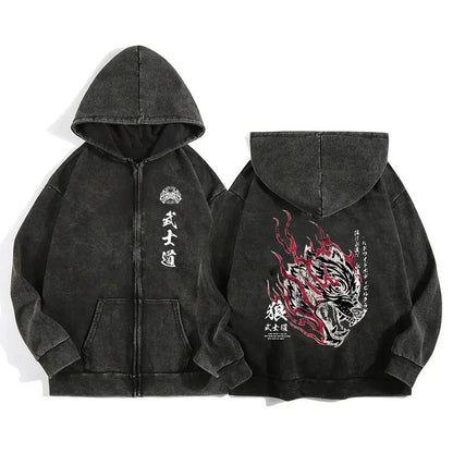 Darc Wolves Sport Zip Up Hoodies for Men Women Cotton Print Gothic Harajuku Jacket Hooded Sweatshirts Casual Manga Pullover