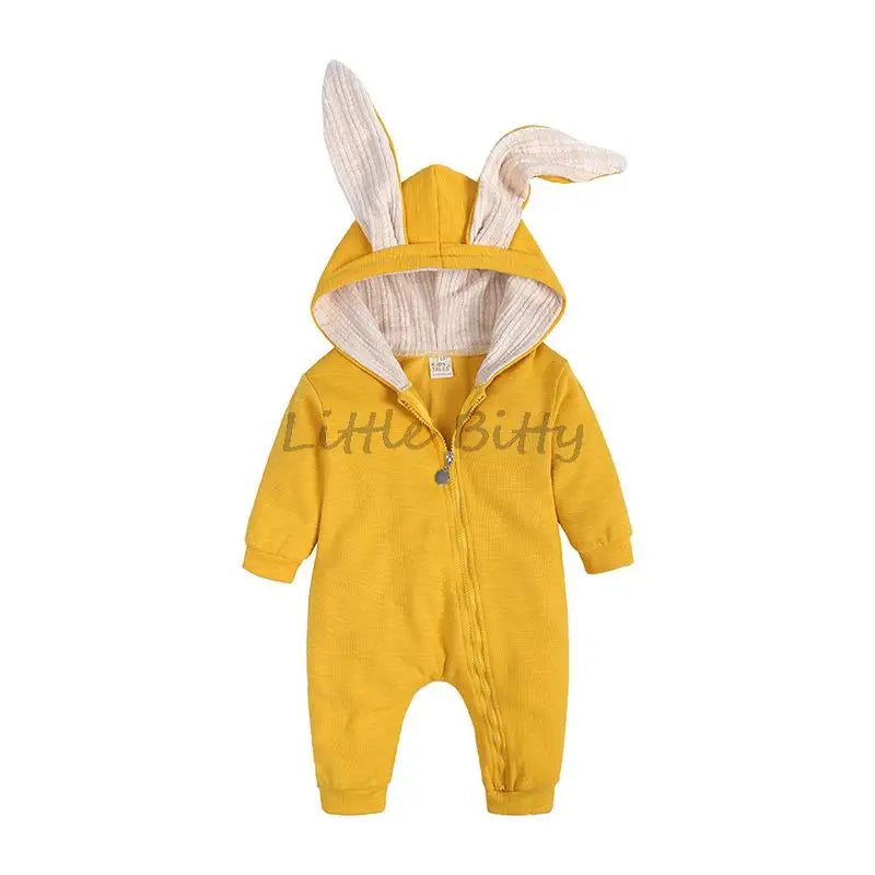 Spring Autumn Newborn Baby Boys Rabbit Cartoon Hooded Rompers Infant Jumpsuits Easter Bunny Baby Romper Zipper Newborn Clothes