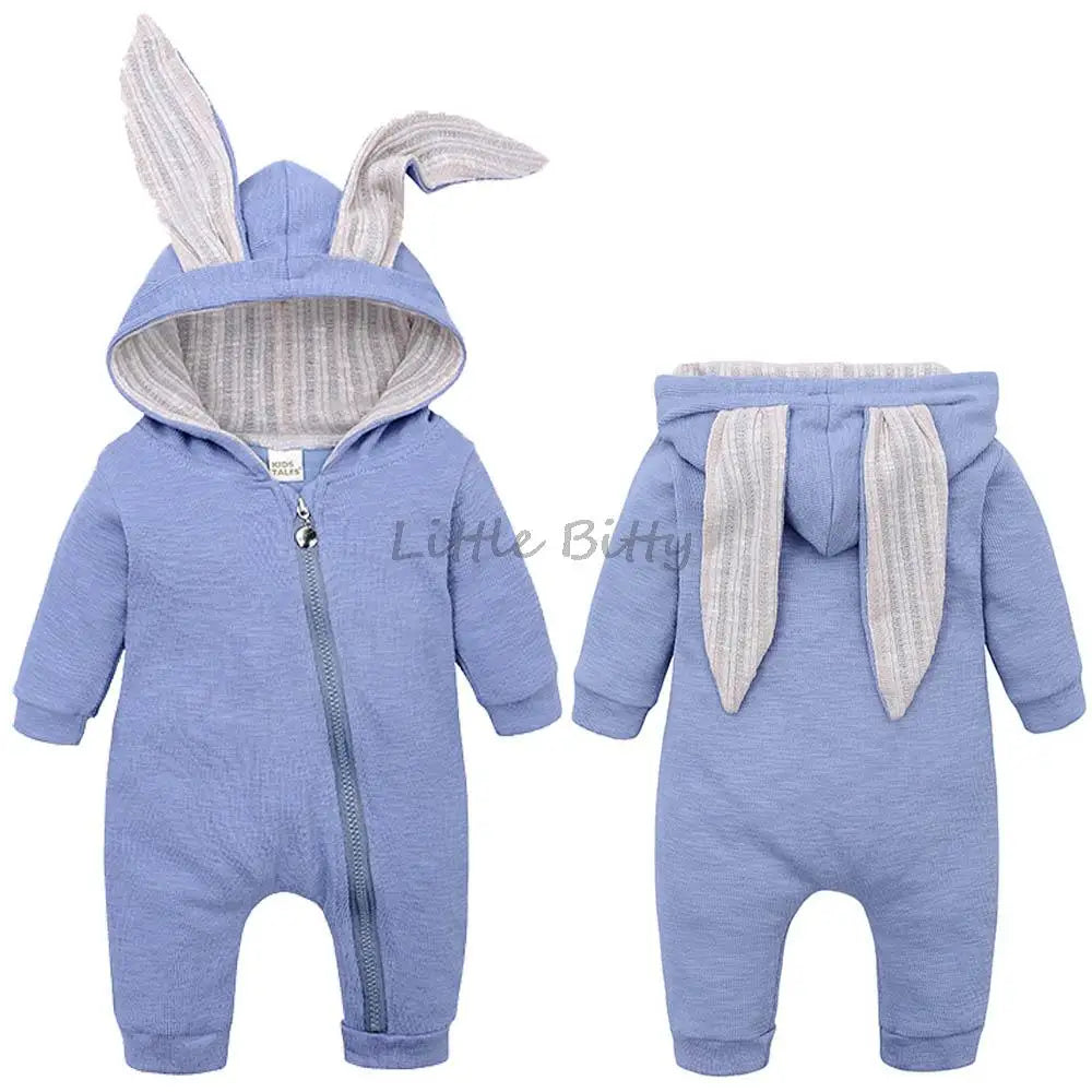 Spring Autumn Newborn Baby Boys Rabbit Cartoon Hooded Rompers Infant Jumpsuits Easter Bunny Baby Romper Zipper Newborn Clothes