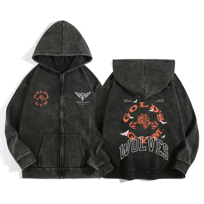 Darc Wolves Sport Zip Up Hoodies for Men Women Cotton Print Gothic Harajuku Jacket Hooded Sweatshirts Casual Manga Pullover