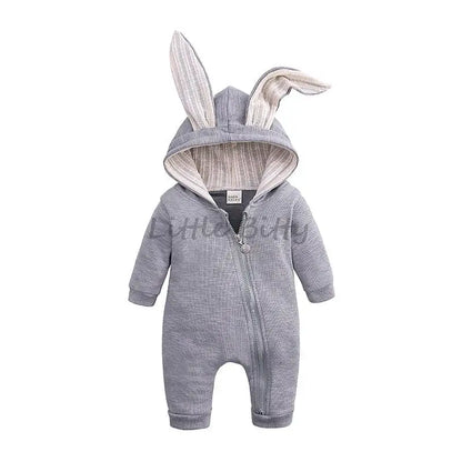 Spring Autumn Newborn Baby Boys Rabbit Cartoon Hooded Rompers Infant Jumpsuits Easter Bunny Baby Romper Zipper Newborn Clothes