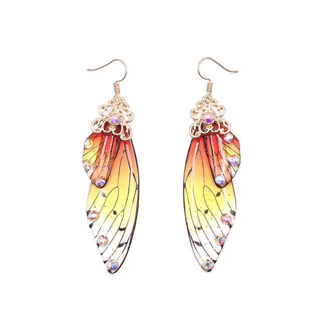 New Handmade Fairy Simulation Wing Earrings Insect Butterfly Wing Drop Earrings Foil Rhinestone Earrings Romantic Bridal Jewelry