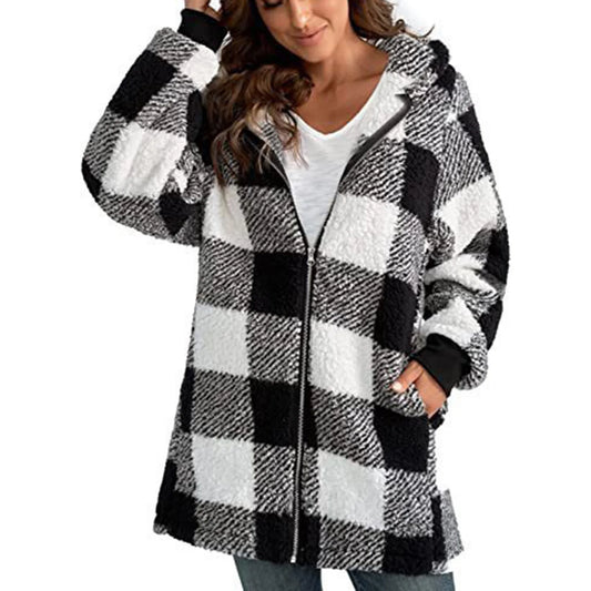 Women Plaid Loose Overcoat Women Oversize Plush Coat Suitable for Going Shopping Wea