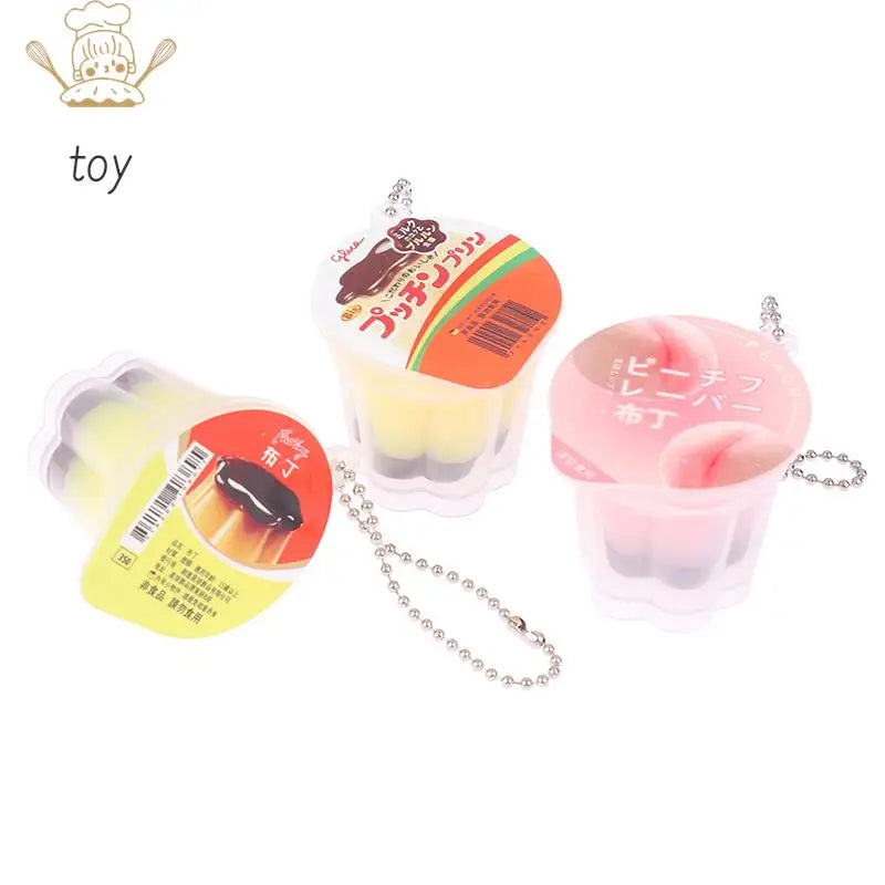 Novelty Pudding Pendant Food Play Reduce Pressure Keychain Fragrance Antistress Fidget Stress Relieving Backpack Decor Kids Toys