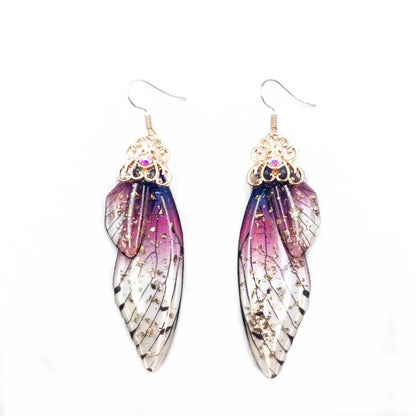 New Handmade Fairy Simulation Wing Earrings Insect Butterfly Wing Drop Earrings Foil Rhinestone Earrings Romantic Bridal Jewelry