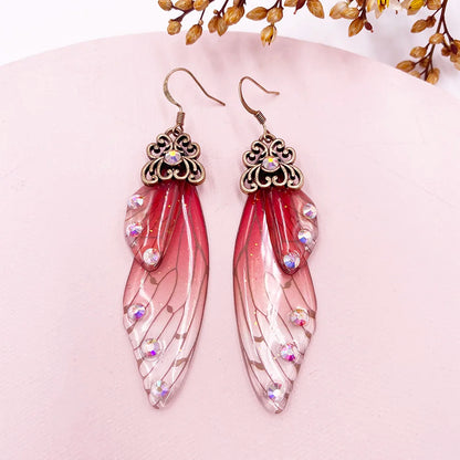 New Handmade Fairy Simulation Wing Earrings Insect Butterfly Wing Drop Earrings Foil Rhinestone Earrings Romantic Bridal Jewelry