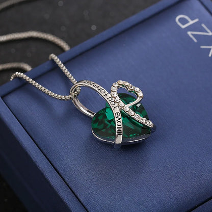 New Everlasting Heart Pendant Necklace For Women Exquisite Jewelry Blue Crystal Forever Love Charm  Valentine's Day Gift