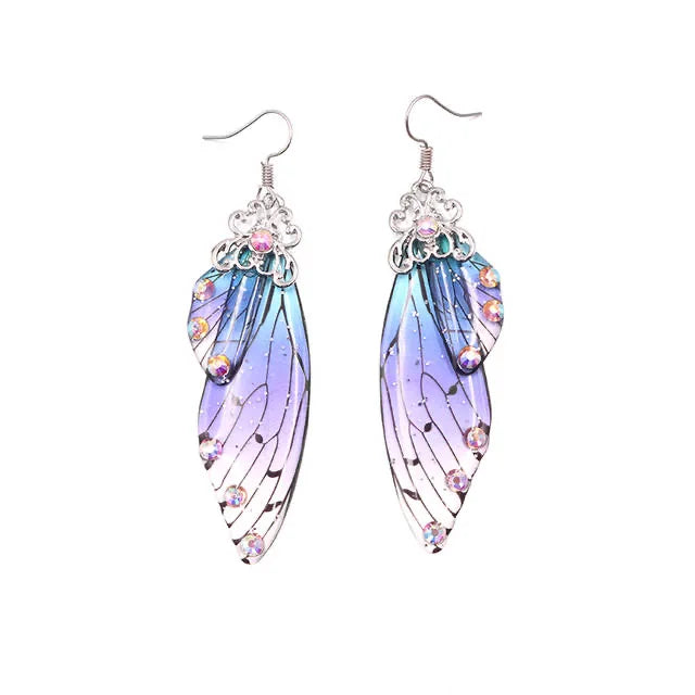 New Handmade Fairy Simulation Wing Earrings Insect Butterfly Wing Drop Earrings Foil Rhinestone Earrings Romantic Bridal Jewelry