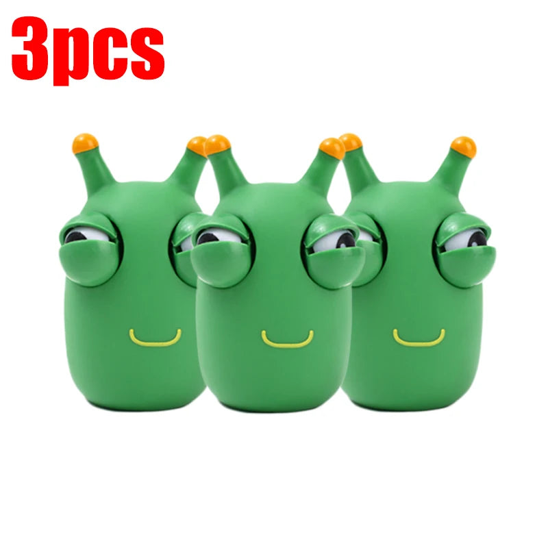 5/1Pcs Green Worm Squeeze Pinch Toy Novelty Eye Popping Squeeze Toys 3D Big Eyeball Bouncing Toy For Kids Adult Stress Relief